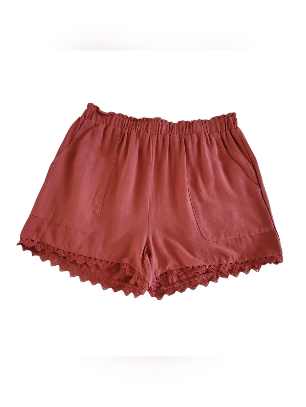 Emery Rose Terracotta Linen Shorts Paperbag Waist Pockets 4" Inseam Size XL NWT